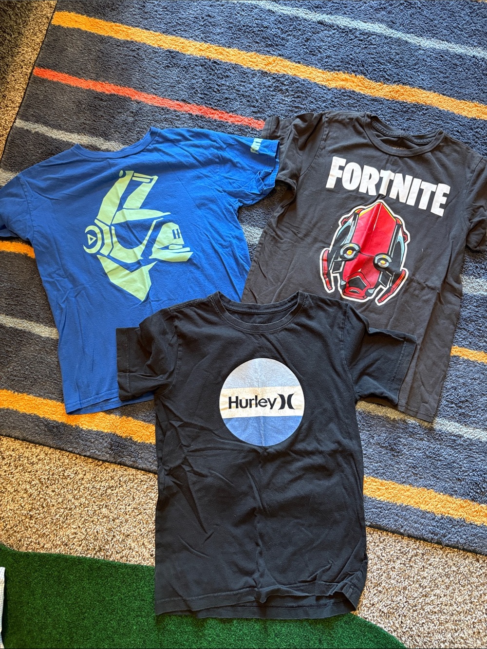 Hurley Kids Black Logo Tee with Blue and Yellow Graphic Tees